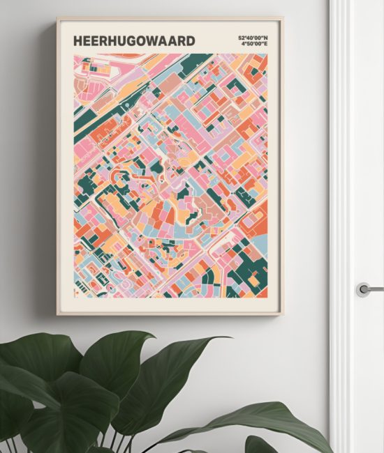 Plattegrond poster Licht Heerhugowaard mozaiek stl 04 Mockup muur plant lijst 04 | Funky Fellow