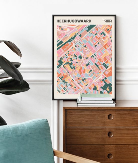 Plattegrond poster Licht Heerhugowaard mozaiek stl 04 Mockup stoel kast lijst 03 | Funky Fellow