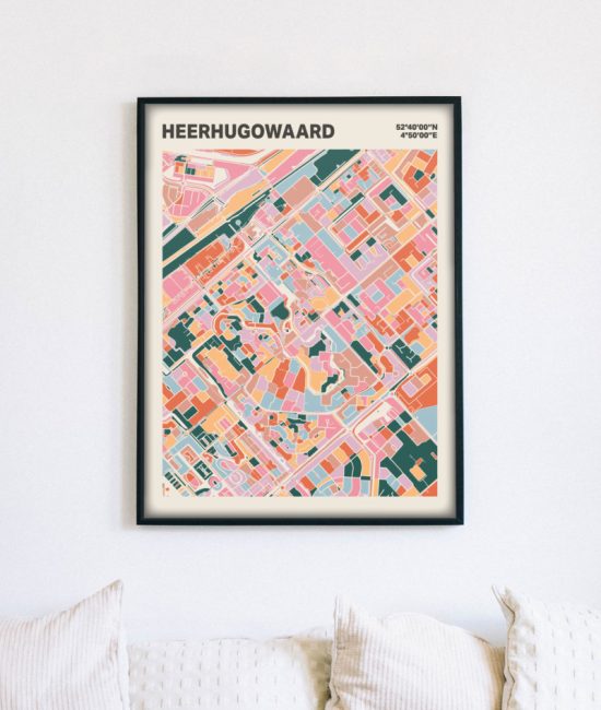 Plattegrond poster Licht Heerhugowaard mozaiek stl 04 mockup lijst muur bank 02 | Funky Fellow