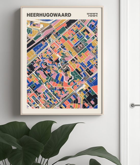 Plattegrond poster Licht Heerhugowaard mozaiek stl 05 Mockup muur plant lijst 04 | Funky Fellow