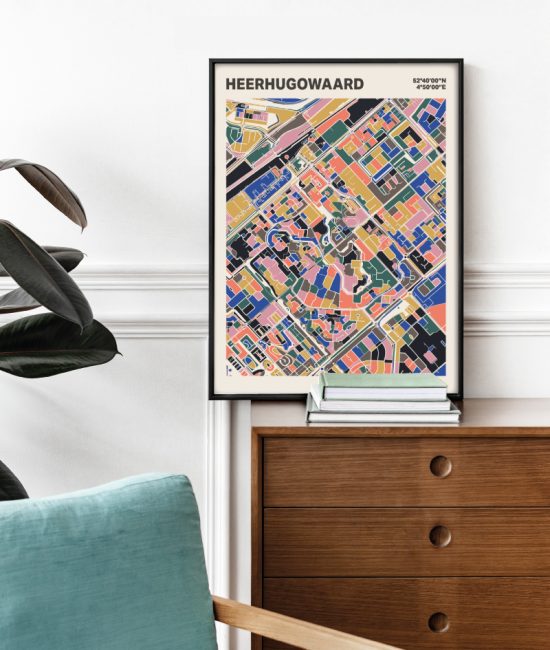 Plattegrond poster Licht Heerhugowaard mozaiek stl 05 Mockup stoel kast lijst 03 | Funky Fellow