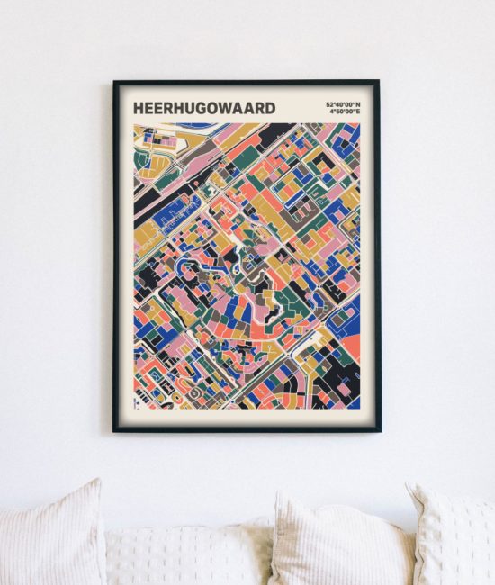 Plattegrond poster Licht Heerhugowaard mozaiek stl 05 mockup lijst muur bank 02 | Funky Fellow