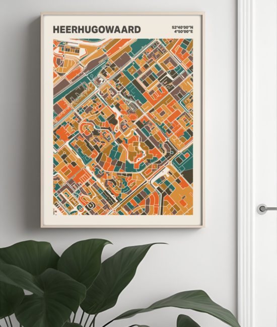 Plattegrond poster Licht Heerhugowaard mozaiek stl 06 Mockup muur plant lijst 04 | Funky Fellow