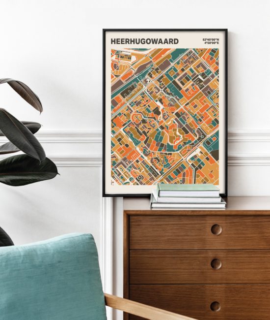 Plattegrond poster Licht Heerhugowaard mozaiek stl 06 Mockup stoel kast lijst 03 | Funky Fellow