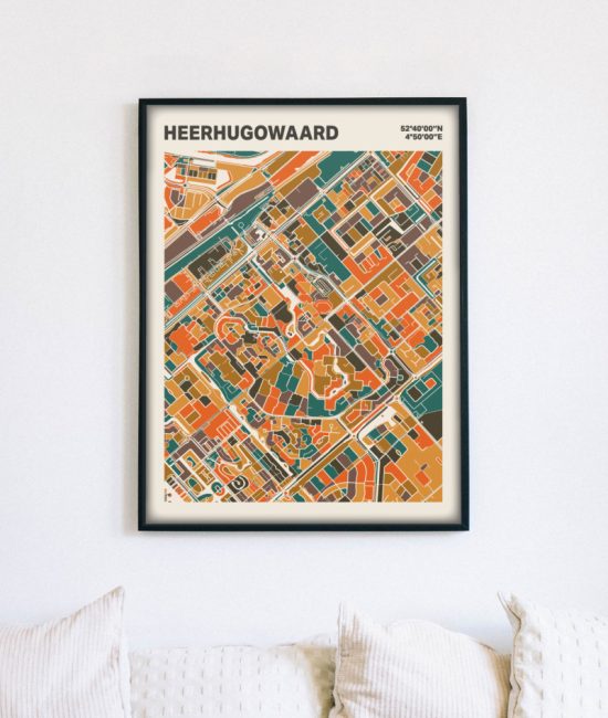 Plattegrond poster Licht Heerhugowaard mozaiek stl 06 mockup lijst muur bank 02 | Funky Fellow