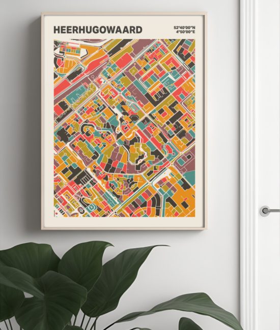 Plattegrond poster Licht Heerhugowaard mozaiek stl 07 Mockup muur plant lijst 04 | Funky Fellow