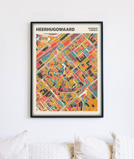Plattegrond poster Licht Heerhugowaard mozaiek stl 07 mockup lijst muur bank 02 | Funky Fellow