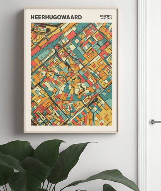 Plattegrond poster Licht Heerhugowaard mozaiek stl 08 Mockup muur plant lijst 04 | Funky Fellow