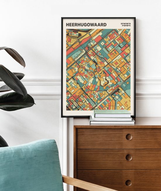 Plattegrond poster Licht Heerhugowaard mozaiek stl 08 Mockup stoel kast lijst 03 | Funky Fellow