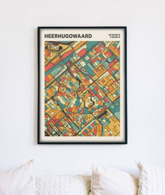 Plattegrond poster Licht Heerhugowaard mozaiek stl 08 mockup lijst muur bank 02 | Funky Fellow