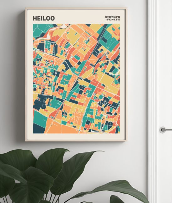 Plattegrond poster Licht Heiloo mozaiek stl 01 Mockup muur plant lijst 04 | Funky Fellow