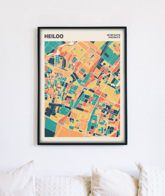 Plattegrond poster Licht Heiloo mozaiek stl 01 mockup lijst muur bank 02 | Funky Fellow