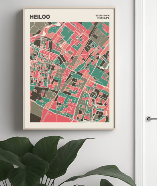 Plattegrond poster Licht Heiloo mozaiek stl 02 Mockup muur plant lijst 04 | Funky Fellow