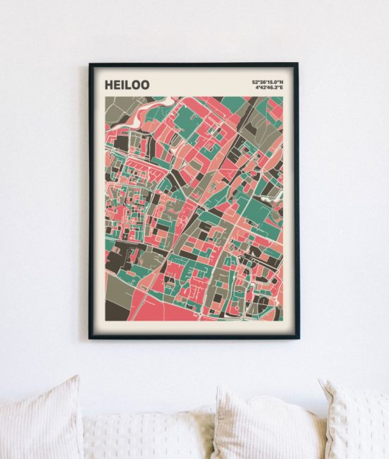 Plattegrond poster Licht Heiloo mozaiek stl 02 mockup lijst muur bank 02 | Funky Fellow