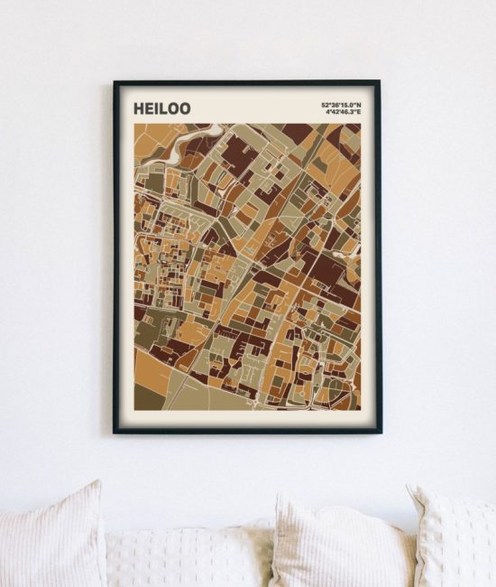 Plattegrond poster Licht Heiloo mozaiek stl 03 mockup lijst muur bank 02 | Funky Fellow