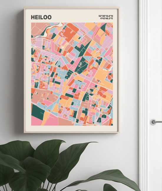 Plattegrond poster Licht Heiloo mozaiek stl 04 Mockup muur plant lijst 04 | Funky Fellow