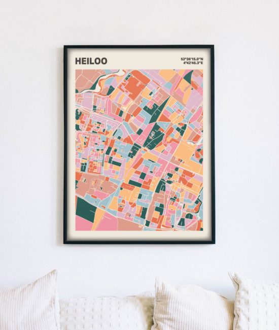 Plattegrond poster Licht Heiloo mozaiek stl 04 mockup lijst muur bank 02 | Funky Fellow