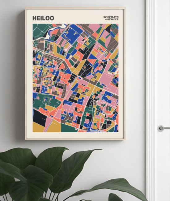 Plattegrond poster Licht Heiloo mozaiek stl 05 Mockup muur plant lijst 04 | Funky Fellow