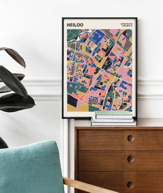 Plattegrond poster Licht Heiloo mozaiek stl 05 Mockup stoel kast lijst 03 | Funky Fellow