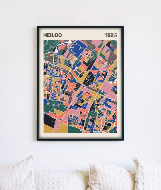 Plattegrond poster Licht Heiloo mozaiek stl 05 mockup lijst muur bank 02 | Funky Fellow