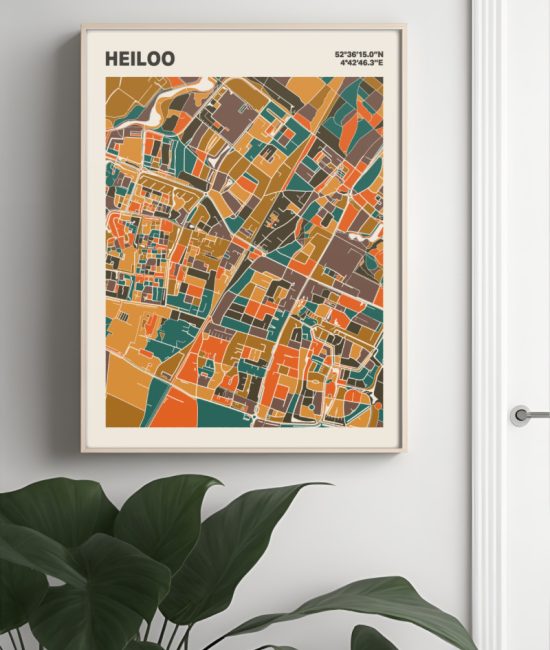 Plattegrond poster Licht Heiloo mozaiek stl 06 Mockup muur plant lijst 04 | Funky Fellow