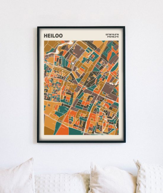 Plattegrond poster Licht Heiloo mozaiek stl 06 mockup lijst muur bank 02 | Funky Fellow