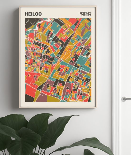 Plattegrond poster Licht Heiloo mozaiek stl 07 Mockup muur plant lijst 04 | Funky Fellow