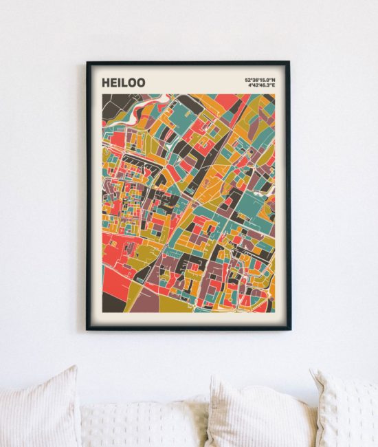 Plattegrond poster Licht Heiloo mozaiek stl 07 mockup lijst muur bank 02 | Funky Fellow