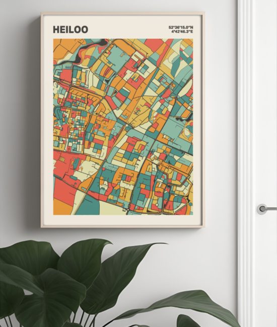 Plattegrond poster Licht Heiloo mozaiek stl 08 Mockup muur plant lijst 04 | Funky Fellow