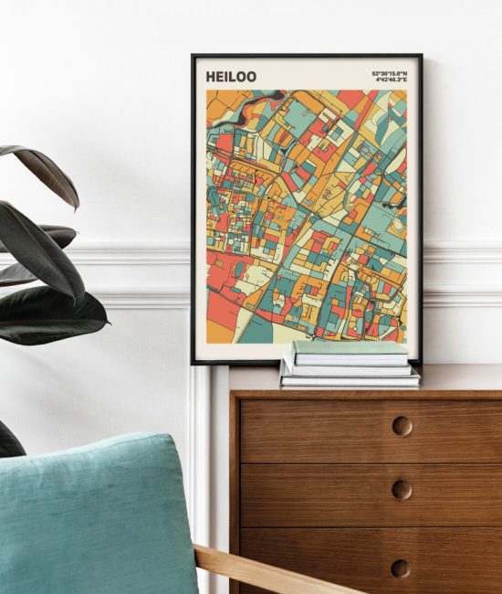 Plattegrond poster Licht Heiloo mozaiek stl 08 Mockup stoel kast lijst 03 | Funky Fellow