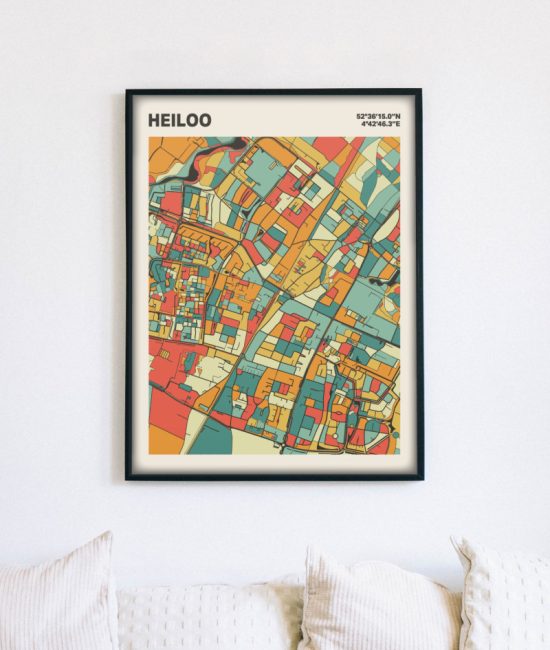Plattegrond poster Licht Heiloo mozaiek stl 08 mockup lijst muur bank 02 | Funky Fellow