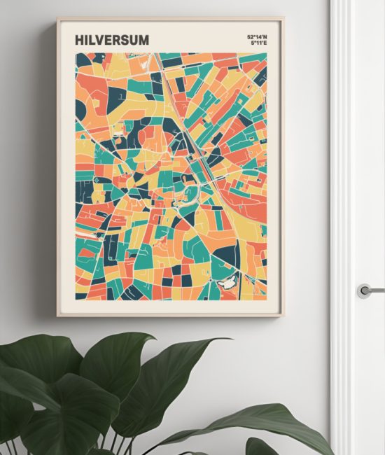 Plattegrond poster Licht Hilversum mozaiek stl 01 Mockup muur plant lijst 04 | Funky Fellow