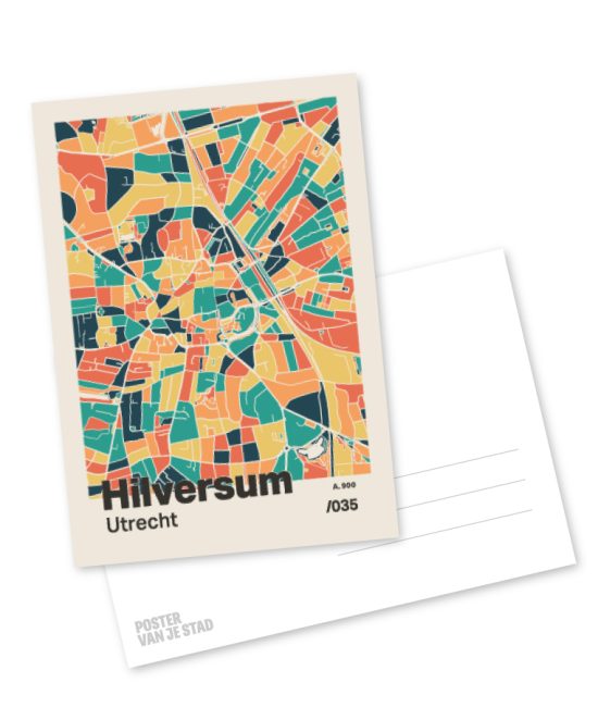 Plattegrond poster Licht Hilversum mozaiek stl 01 mockup A6 schaduw voor en achter | Funky Fellow