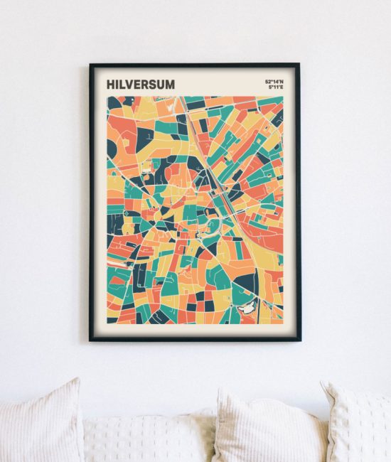 Plattegrond poster Licht Hilversum mozaiek stl 01 mockup lijst muur bank 02 | Funky Fellow