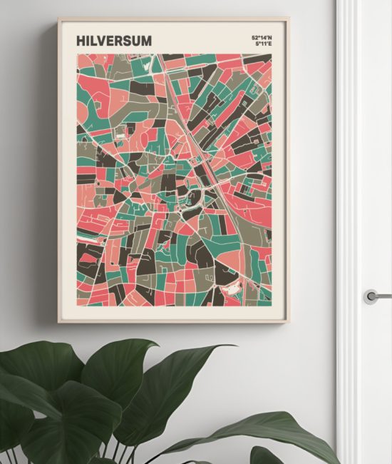 Plattegrond poster Licht Hilversum mozaiek stl 02 Mockup muur plant lijst 04 | Funky Fellow
