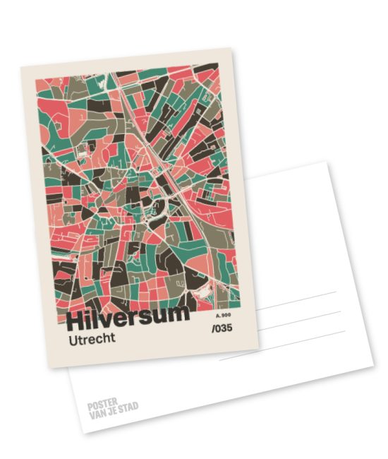 Plattegrond poster Licht Hilversum mozaiek stl 02 mockup A6 schaduw voor en achter | Funky Fellow