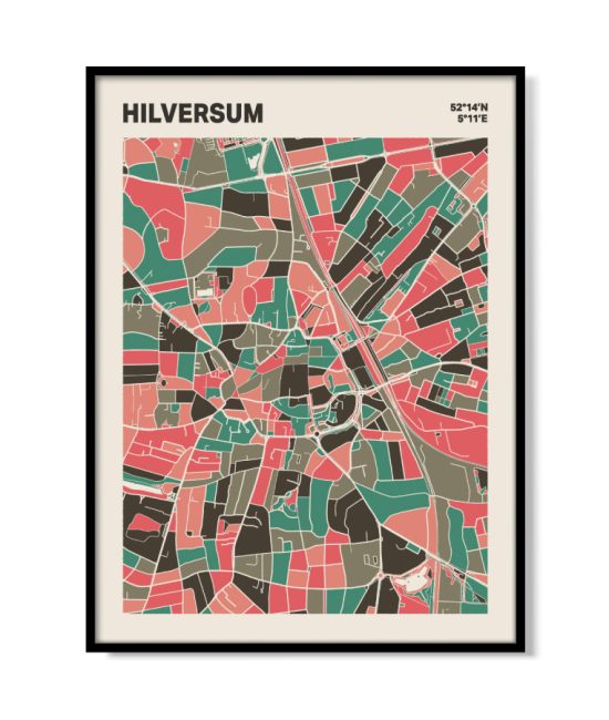 Plattegrond poster Licht Hilversum mozaiek stl 02 mockup lijst 05 | Funky Fellow
