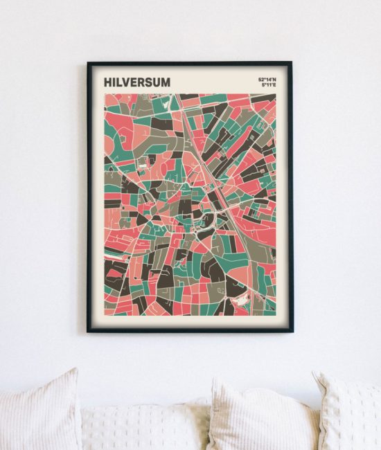 Plattegrond poster Licht Hilversum mozaiek stl 02 mockup lijst muur bank 02 | Funky Fellow