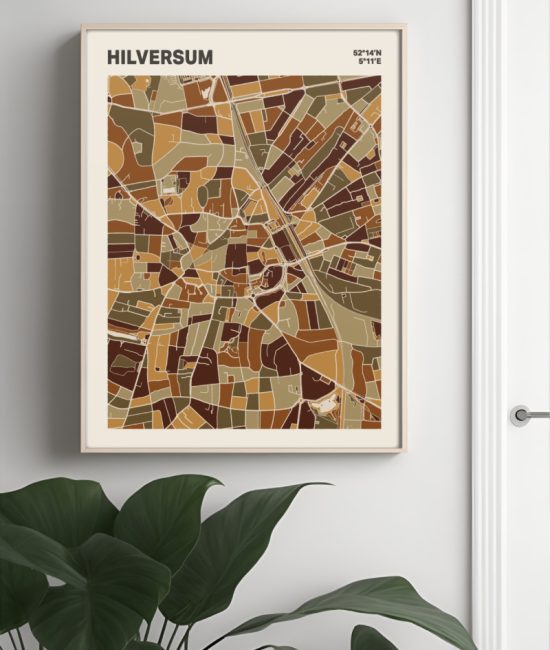 Plattegrond poster Licht Hilversum mozaiek stl 03 Mockup muur plant lijst 04 | Funky Fellow