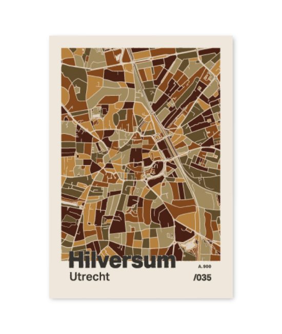Plattegrond poster Licht Hilversum mozaiek stl 03 mockup A6 schaduw voorkant | Funky Fellow
