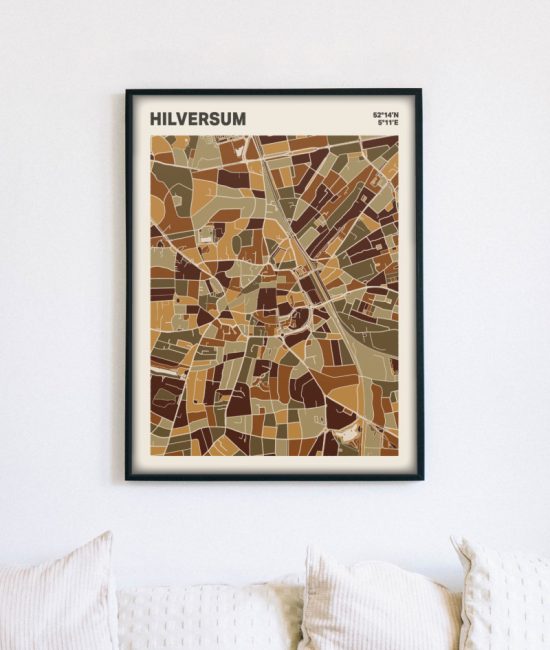 Plattegrond poster Licht Hilversum mozaiek stl 03 mockup lijst muur bank 02 | Funky Fellow
