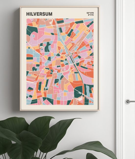 Plattegrond poster Licht Hilversum mozaiek stl 04 Mockup muur plant lijst 04 | Funky Fellow
