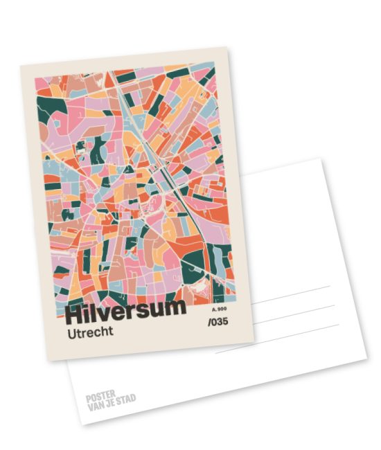 Plattegrond poster Licht Hilversum mozaiek stl 04 mockup A6 schaduw voor en achter | Funky Fellow