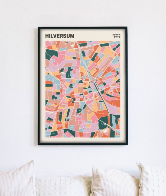 Plattegrond poster Licht Hilversum mozaiek stl 04 mockup lijst muur bank 02 | Funky Fellow