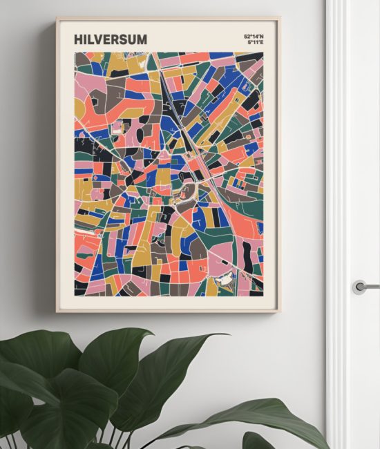 Plattegrond poster Licht Hilversum mozaiek stl 05 Mockup muur plant lijst 04 | Funky Fellow