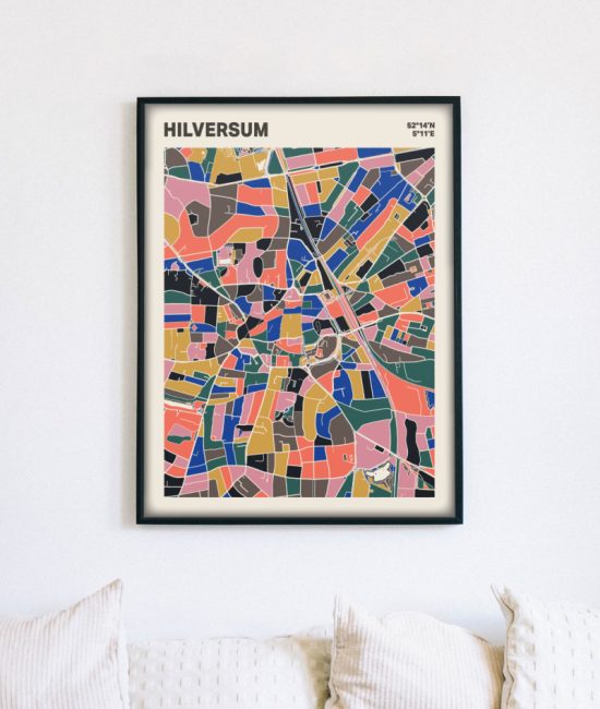 Plattegrond poster Licht Hilversum mozaiek stl 05 mockup lijst muur bank 02 | Funky Fellow
