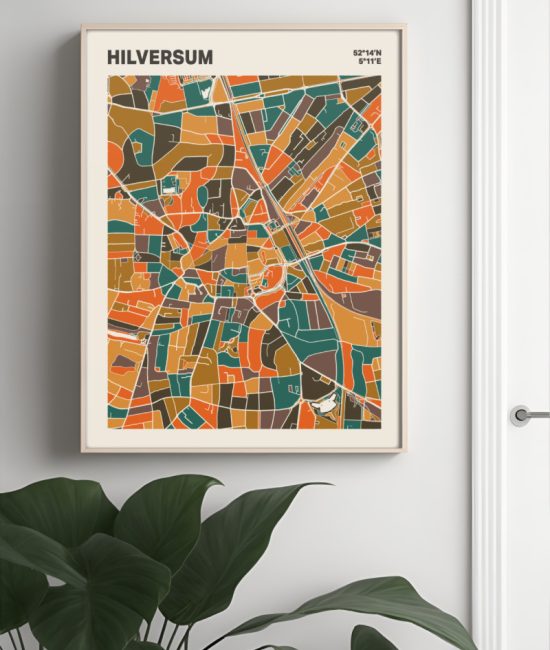 Plattegrond poster Licht Hilversum mozaiek stl 06 Mockup muur plant lijst 04 | Funky Fellow