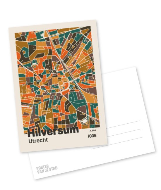 Plattegrond poster Licht Hilversum mozaiek stl 06 mockup A6 schaduw voor en achter | Funky Fellow