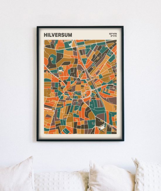 Plattegrond poster Licht Hilversum mozaiek stl 06 mockup lijst muur bank 02 | Funky Fellow