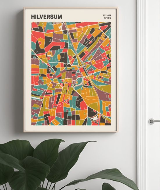 Plattegrond poster Licht Hilversum mozaiek stl 07 Mockup muur plant lijst 04 | Funky Fellow